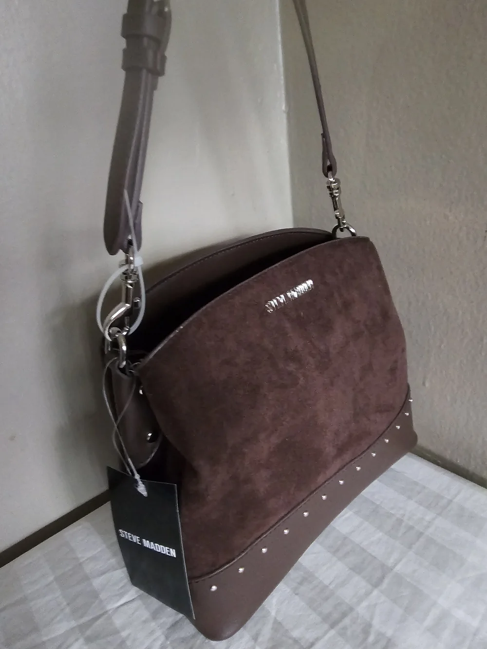 Steve Madden Dark Brown Suede & Leather Shoulder Bag